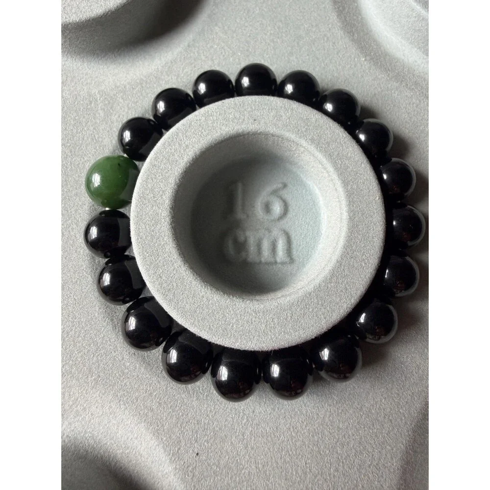 Black Obsidian Bracelet W Natural Jade Bead Protection Bracelet Grounding Stone